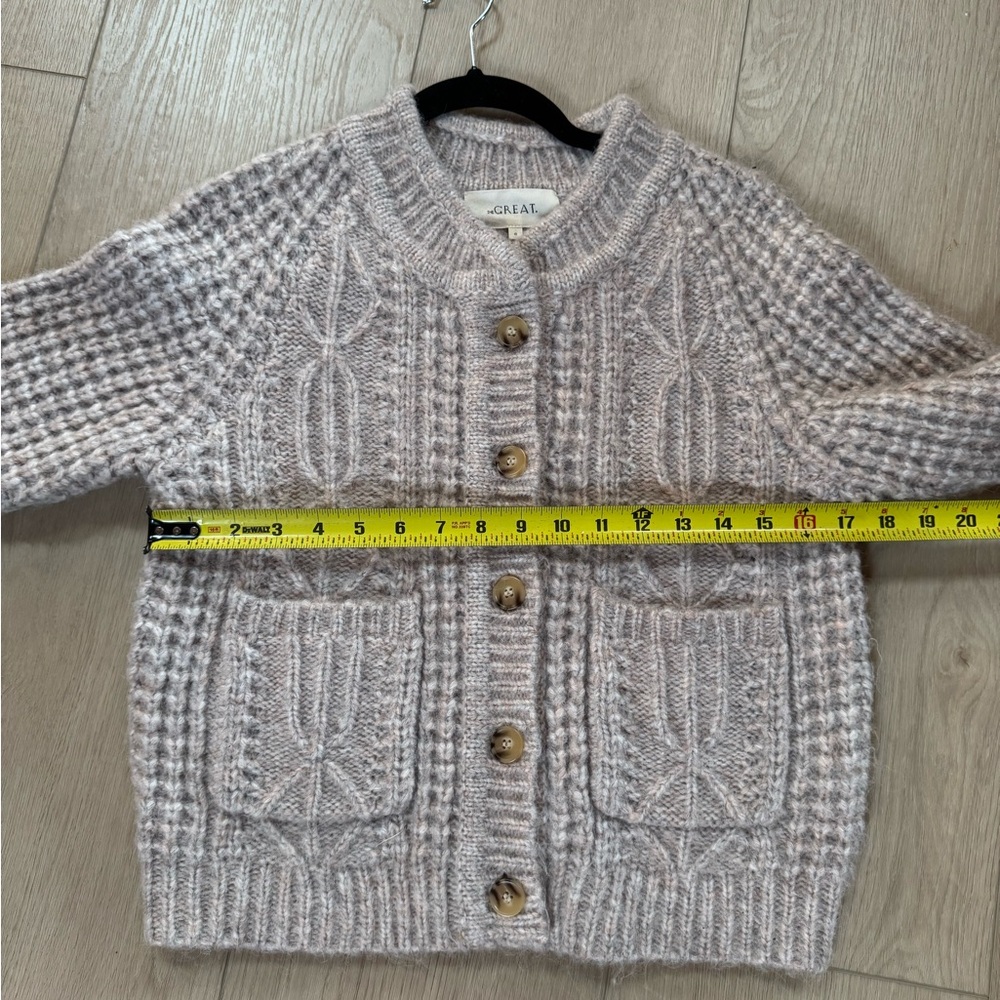 The Great. Women’s Knitted Pink/ Gray Wool Blend ButtonUp Cardigan Sweater - Picture 3 of 7